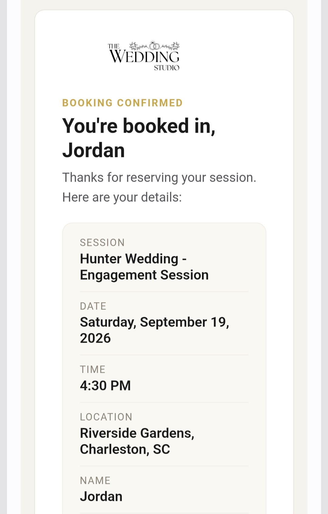 Booking confirmed email