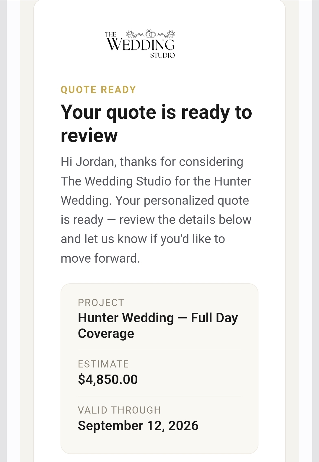 Quote ready email
