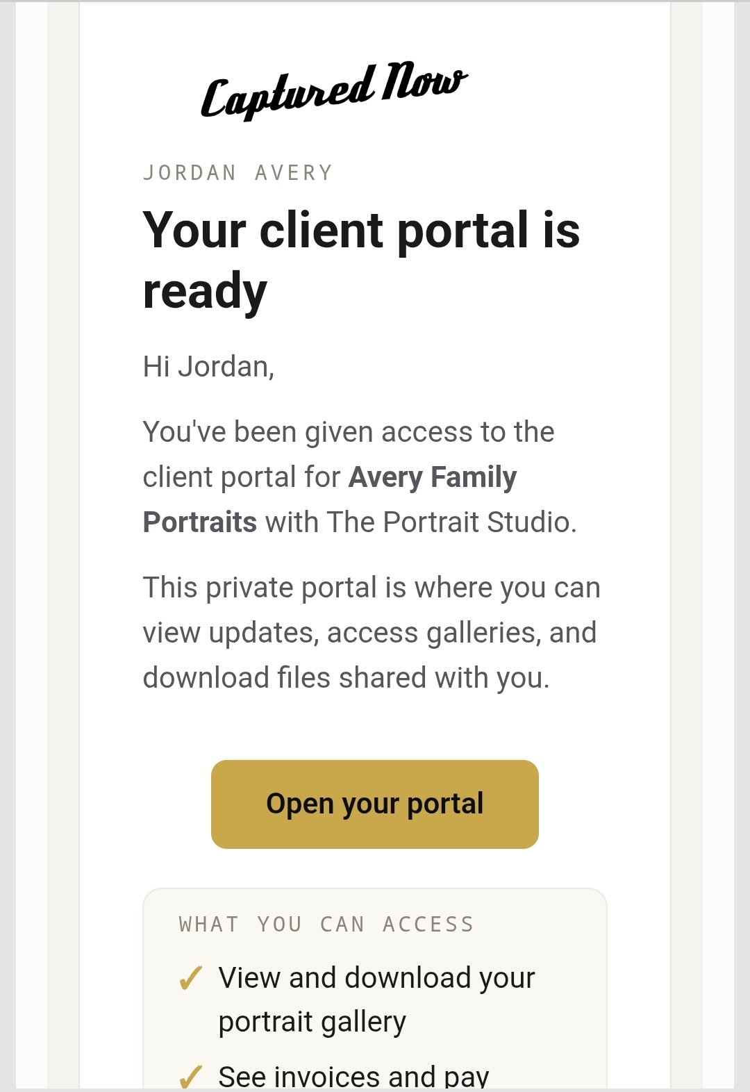 Client portal access email