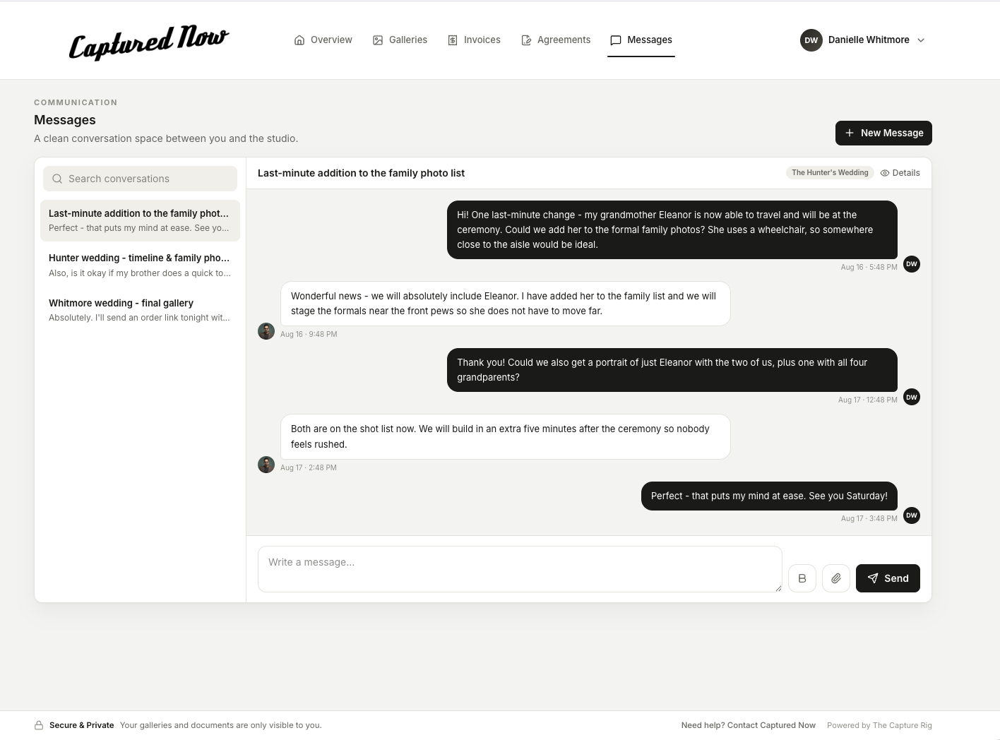 Portrait client message thread