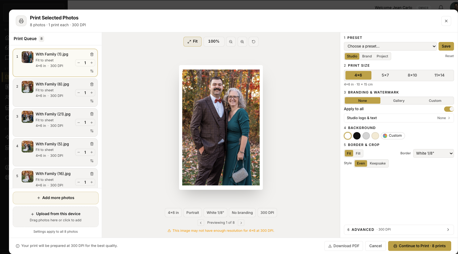 Reusable wedding print presets