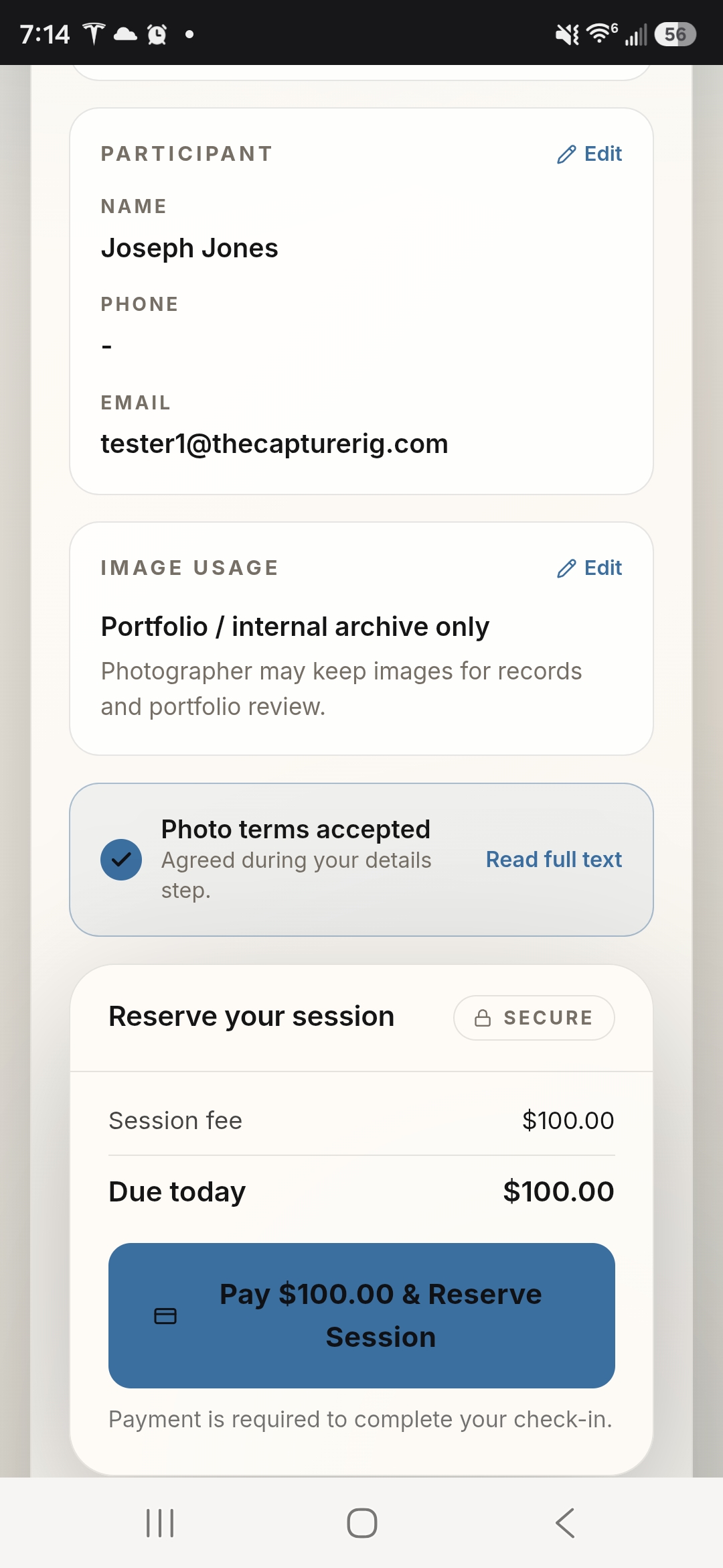 Consent and payment collected up front