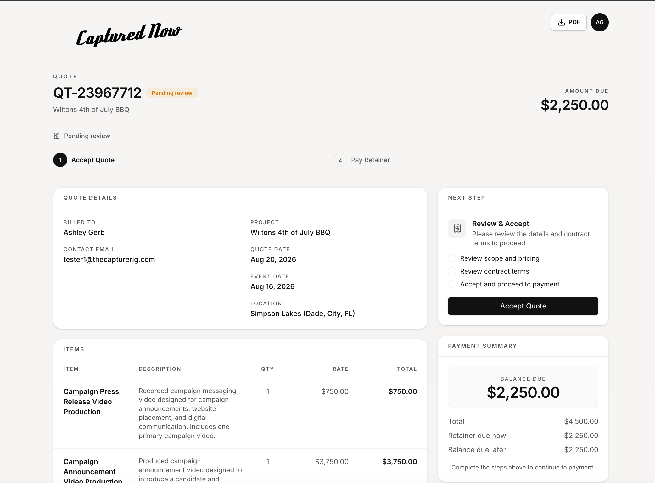 Invoices & payments in The Capture Rig
