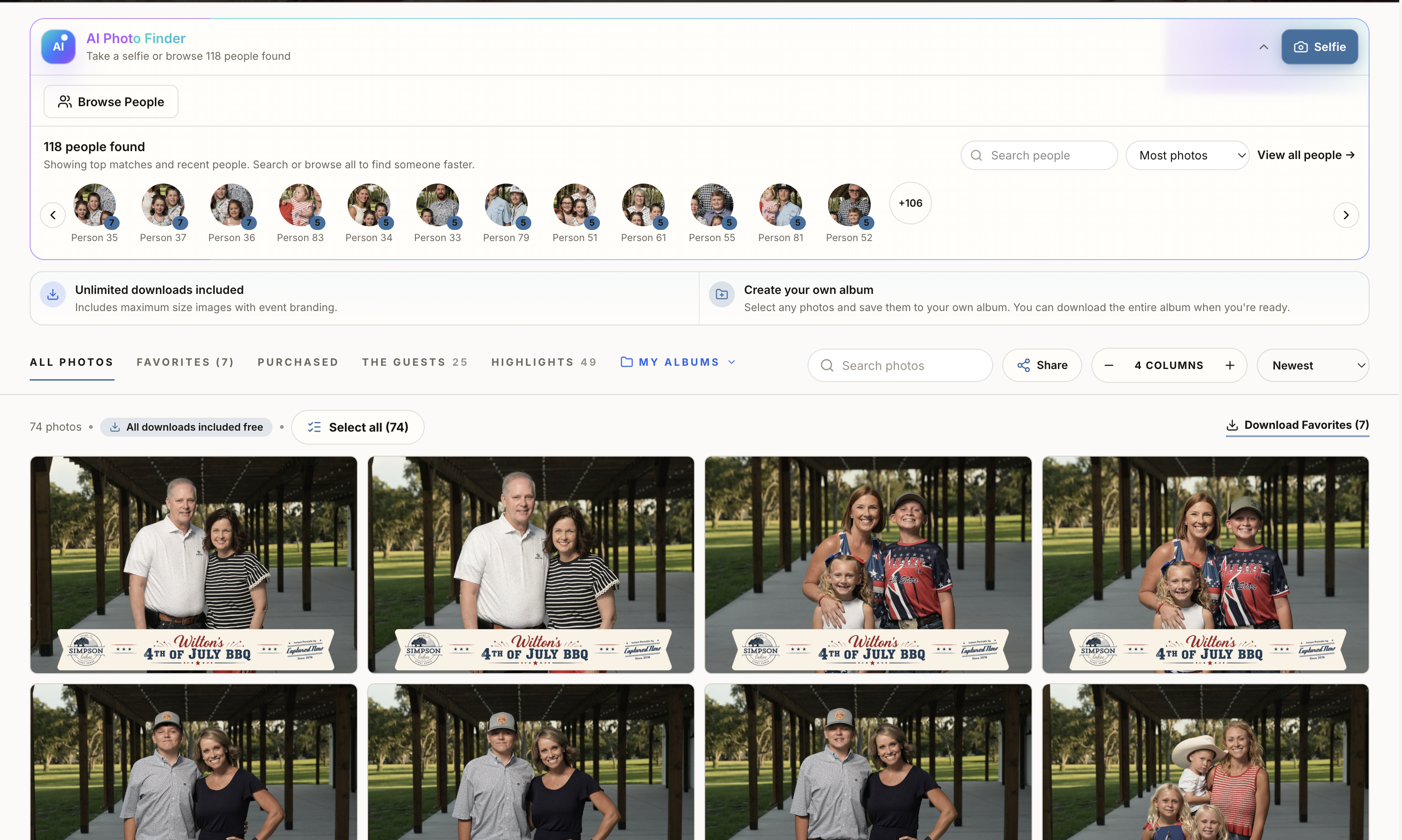 AI Photo Finder showing matching portraits