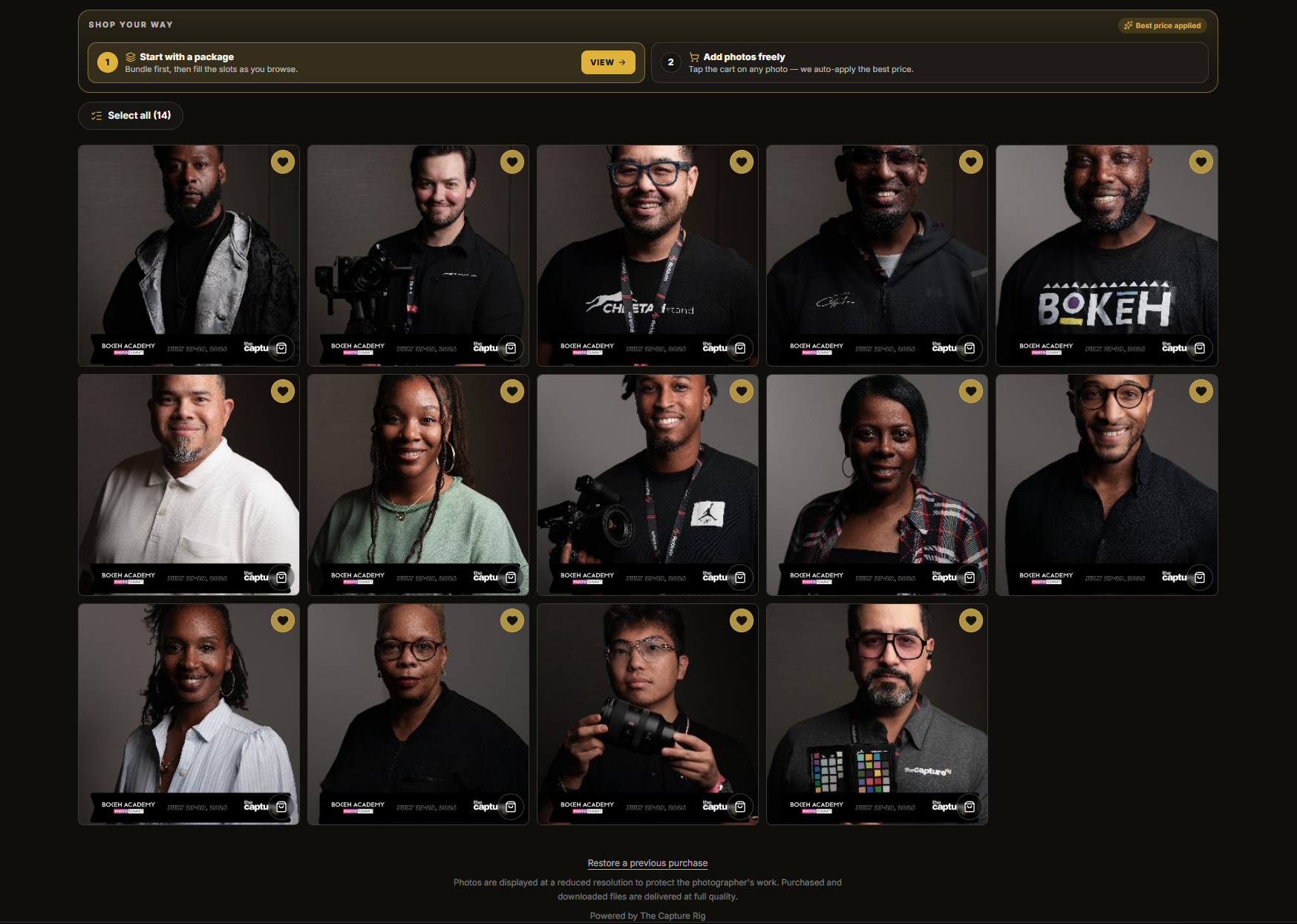 Client gallery on a tablet
